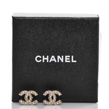 Chanel Crystal Pearl CC Earrings Light Gold 5 of 5