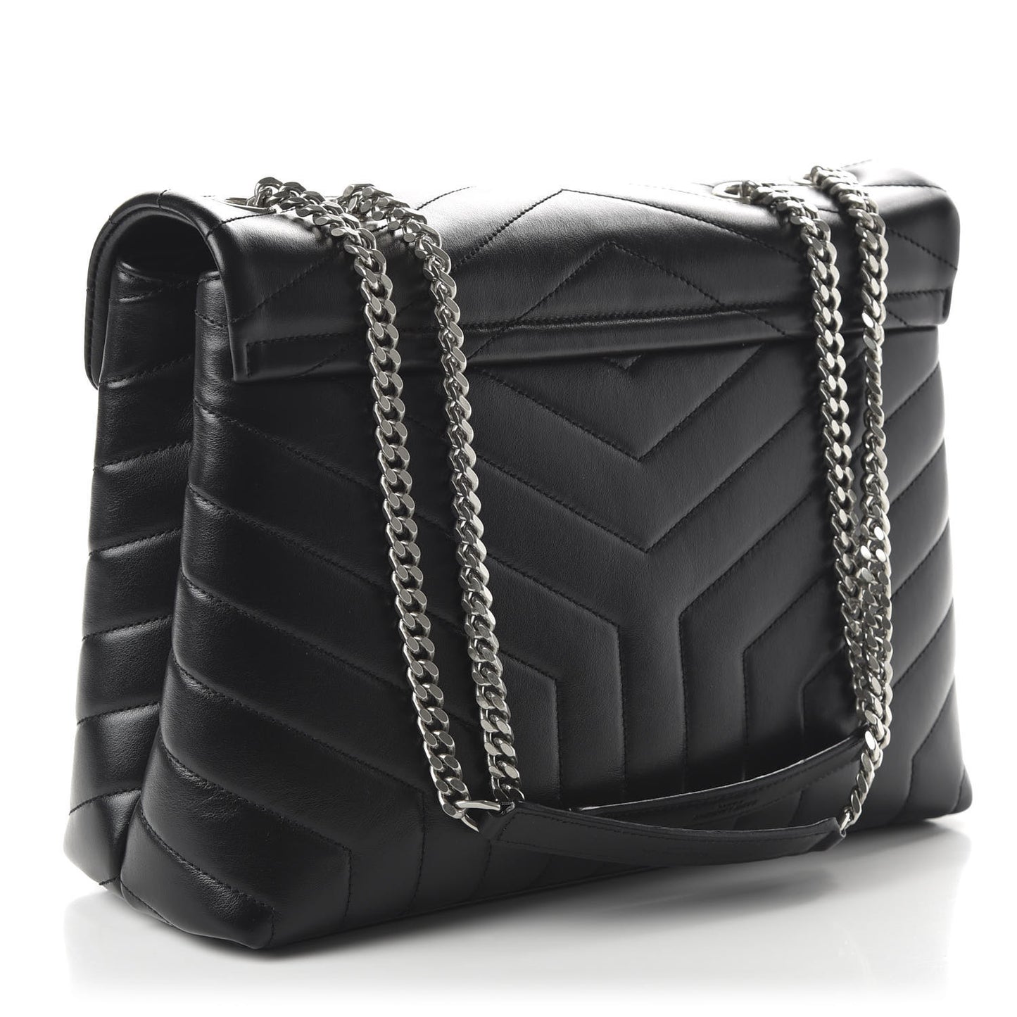 Calfskin Y Quilted Monogram Medium Loulou Chain Satchel Black