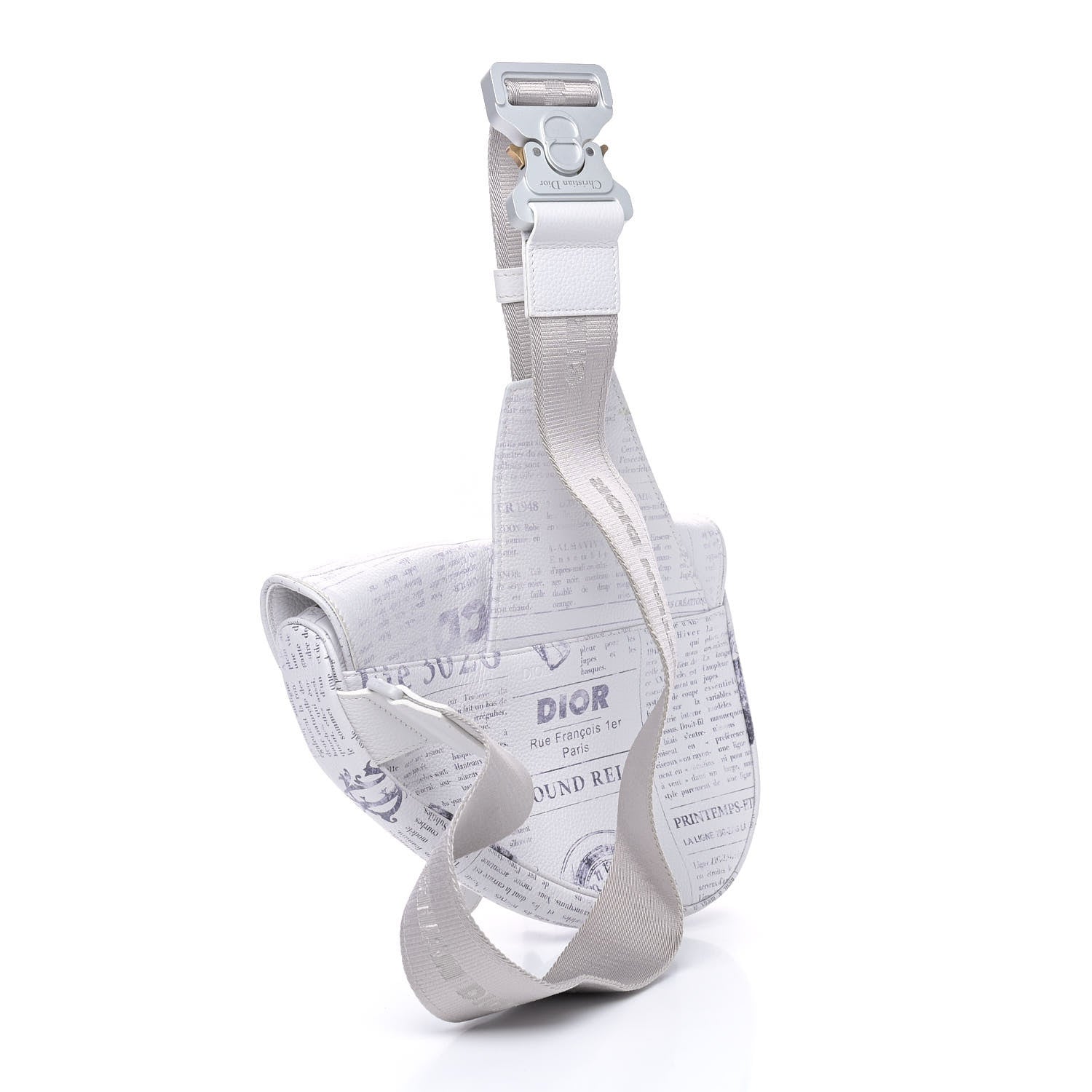 Christian Dior X DANIEL ARSHAM Grained Calfskin Newspaper Print Saddle Bag White 2 of 8