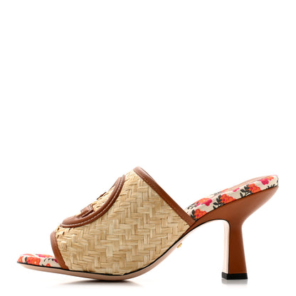 Gucci Raffia Malaga Kid Interlocking G Sandals 37 Palmi Naturale Harness Brown 1 of 9