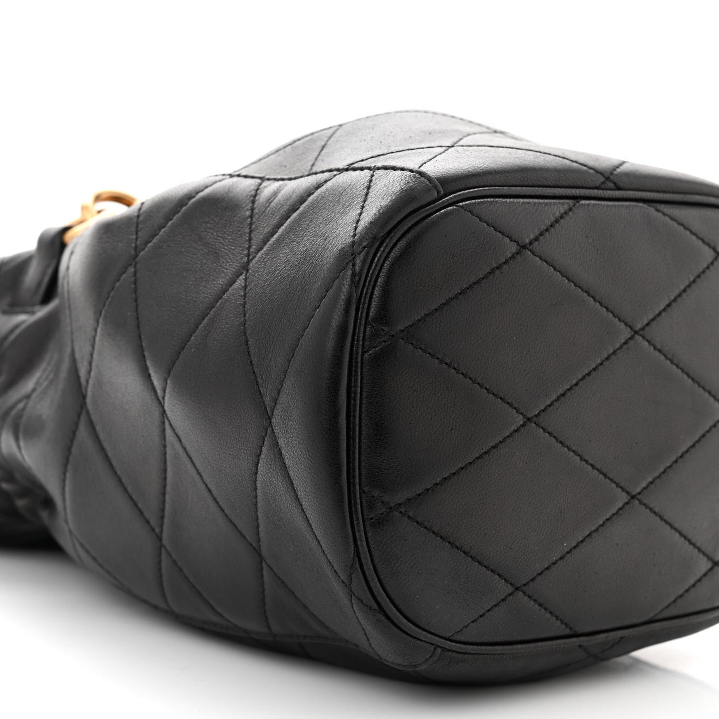 SAINT LAURENT Lambskin Quilted Le Maillon Bucket Bag Black