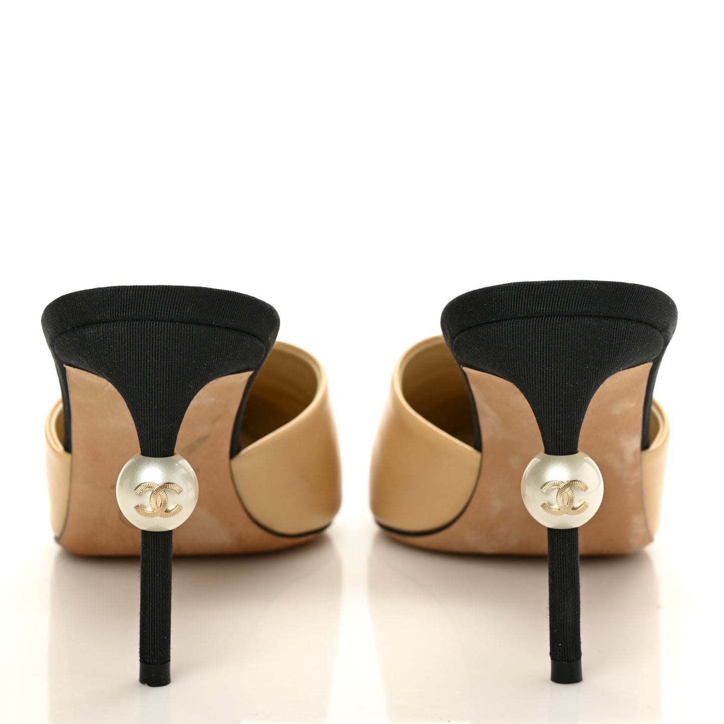 Lambskin Grosgrain Cap Toe Pearl Mule 39.5 Beige Black