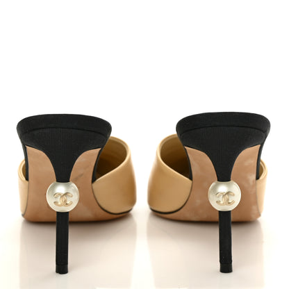 Chanel Lambskin Grosgrain Cap Toe Pearl Mule 39.5 Beige Black 5 of 12