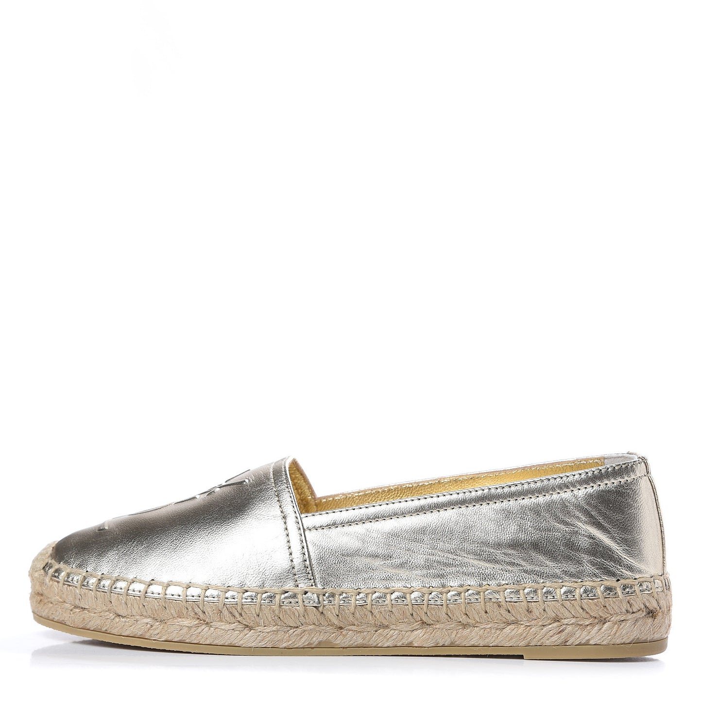Metallic Lambskin Monogram Espadrilles 35 Platino