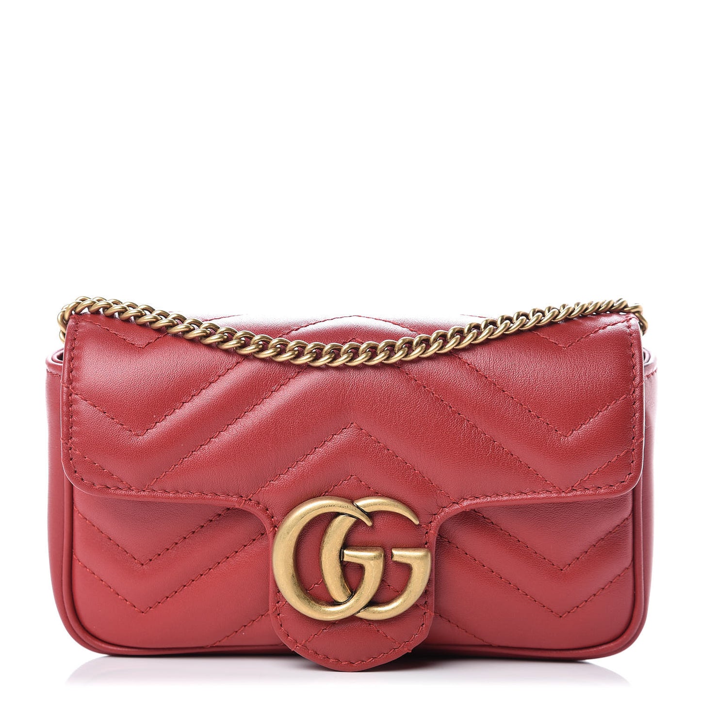 Calfskin Matelasse Super Mini GG Marmont Shoulder Bag Hibiscus Red
