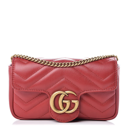 Gucci Calfskin Matelasse Super Mini GG Marmont Shoulder Bag Hibiscus Red 1 of 10