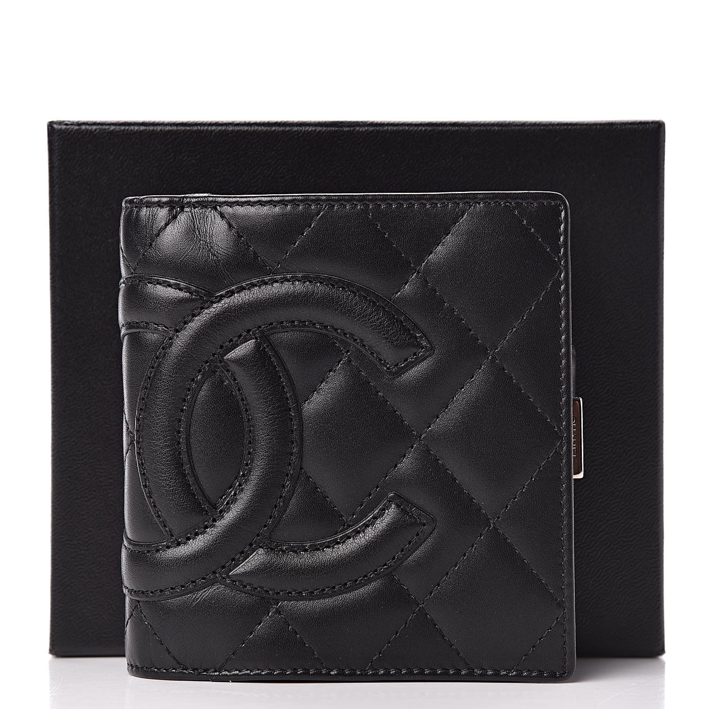 Calfskin Quilted Cambon Bi-Fold Wallet Black