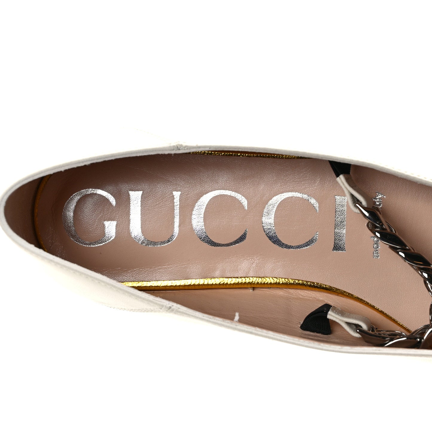 Nappa Lumiere Deva Horsebit Chain Embellished Flats 35.5 Dusty White
