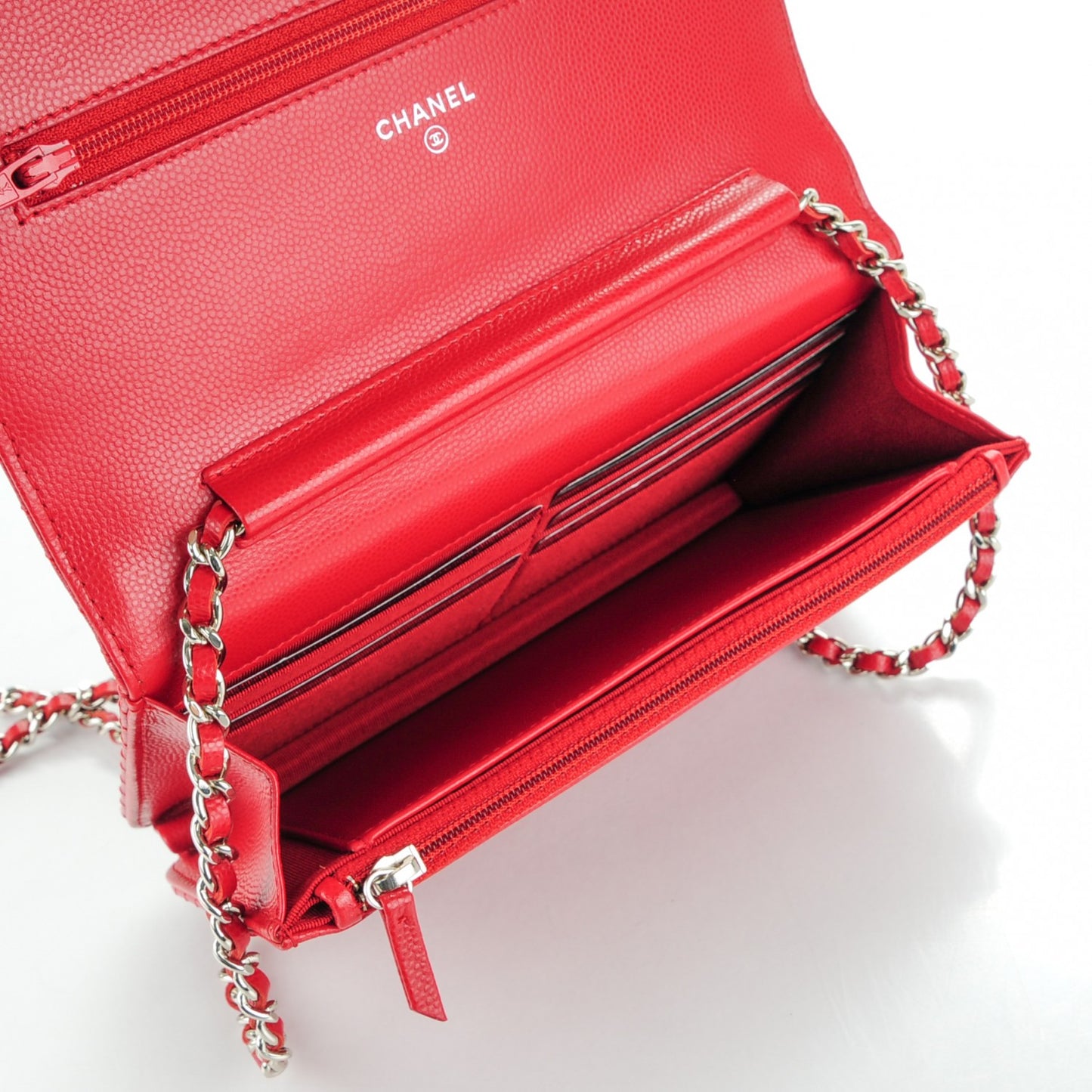 Caviar Chevron Quilted Wallet On Chain WOC Red