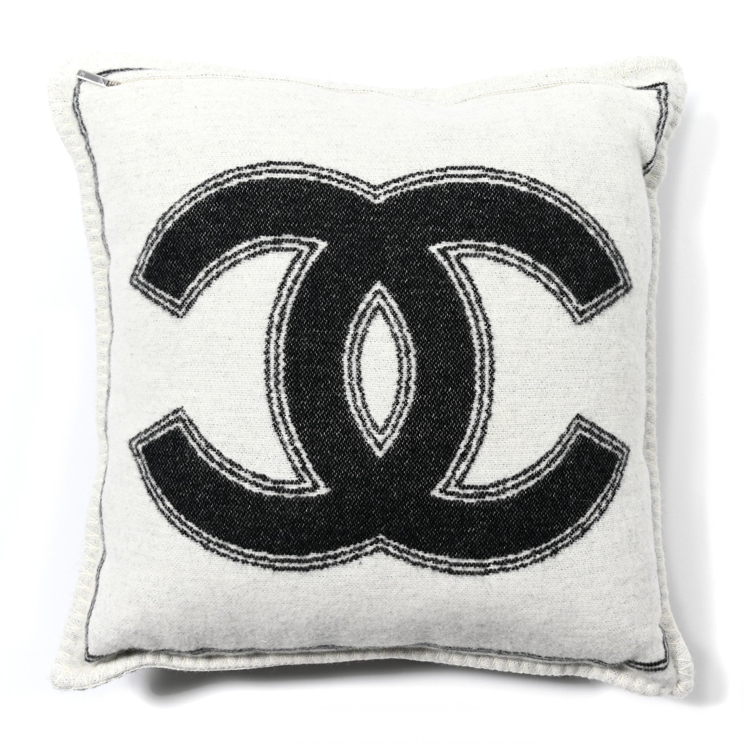Chanel Merino Wool Cashmere CC Pillow Black White 2 of 3
