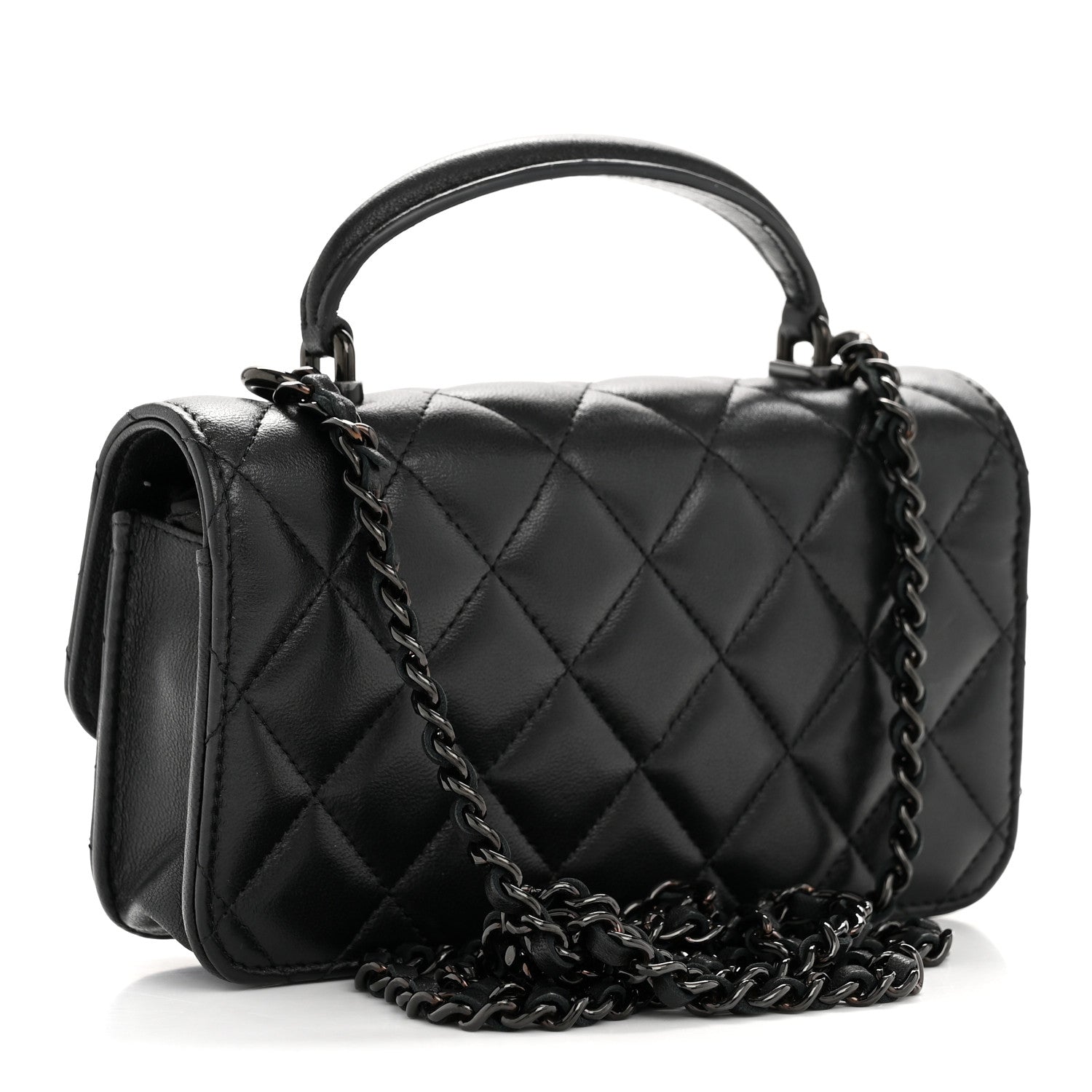 Chanel Lambskin Quilted Flap Phone Holder With Chain So Black 7 of 37