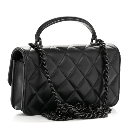 Chanel Lambskin Quilted Flap Phone Holder With Chain So Black 7 of 37