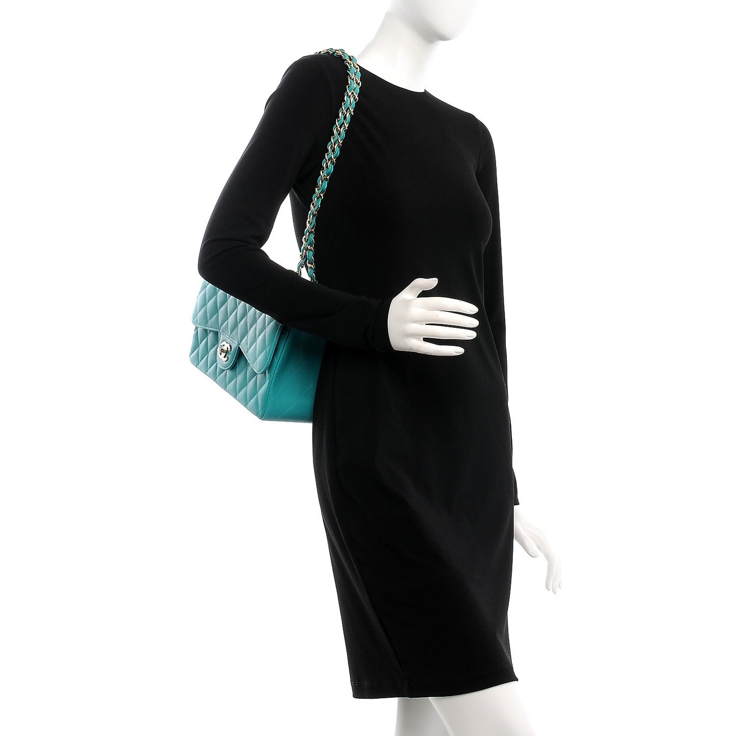 Caviar Quilted Jumbo Double Flap Turquoise