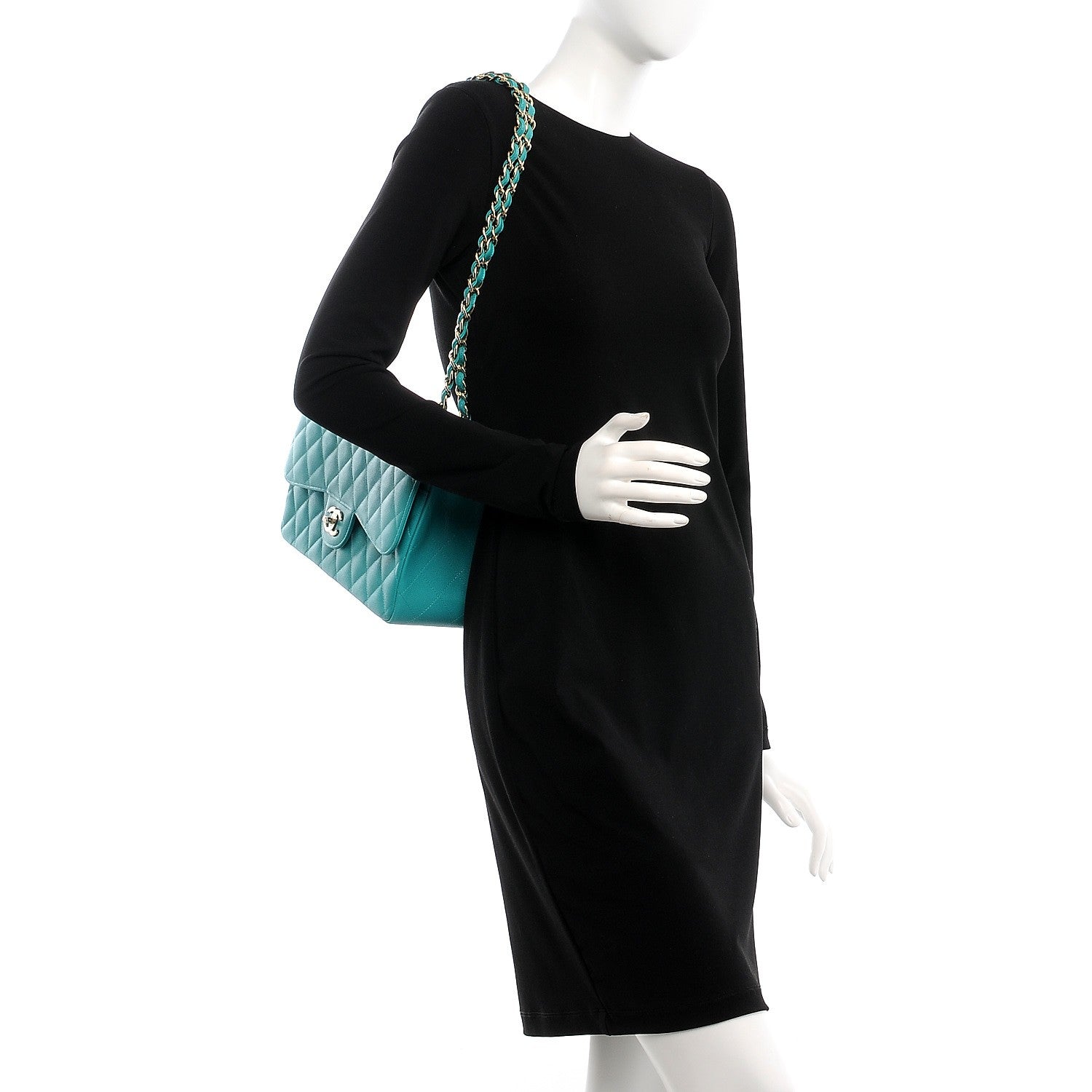 Chanel Caviar Quilted Jumbo Double Flap Turquoise 3 of 9