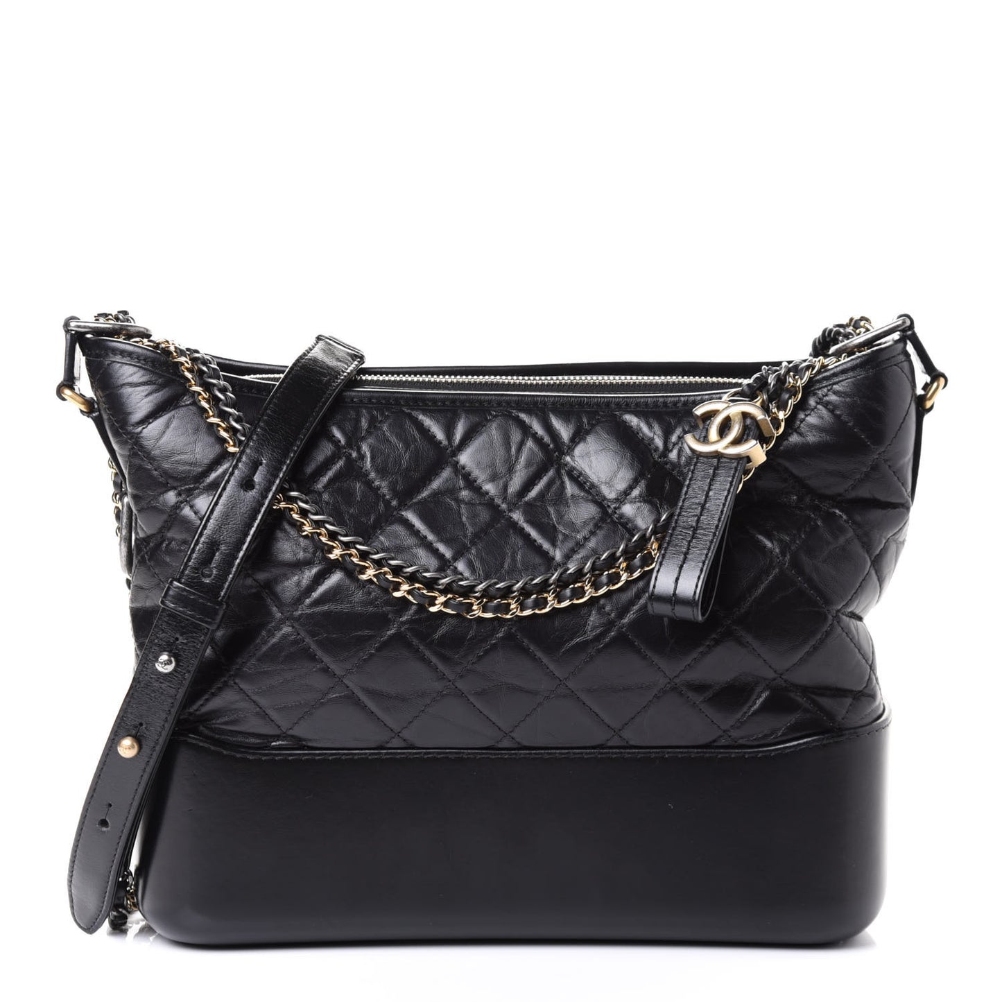 Aged Calfskin Quilted Medium Gabrielle Hobo Black