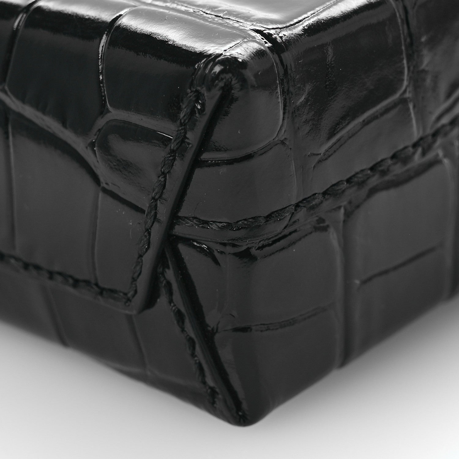 Balenciaga Calfskin Crocodile Embossed Logo Shopping Phone Holder Bag Black 10 of 10