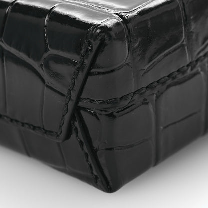 Balenciaga Calfskin Crocodile Embossed Logo Shopping Phone Holder Bag Black 10 of 10