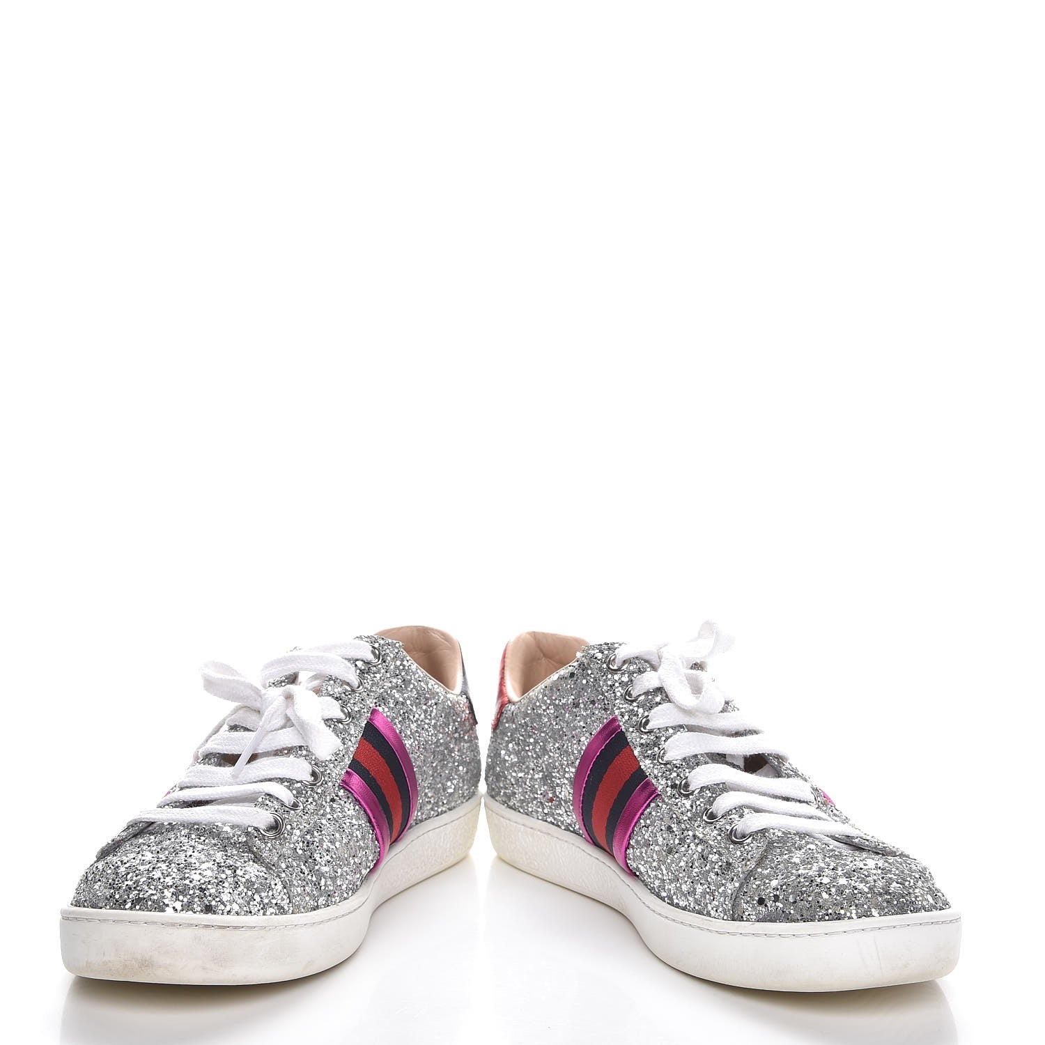 Gucci Glitter Web Ace Sneakers 36.5 Silver 5 of 12