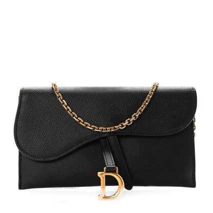 Christian Dior Grained Calfskin Saddle Chain Wallet Pouch Black 1 of 9