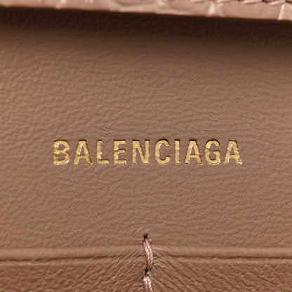 Balenciaga Shiny Calfskin Crocodile Embossed Hourglass Chain Bag Nude Beige 7 of 13