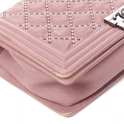 Chanel Crumpled Lambskin New Medium Studded Boy Flap Dark Pink 5 of 10