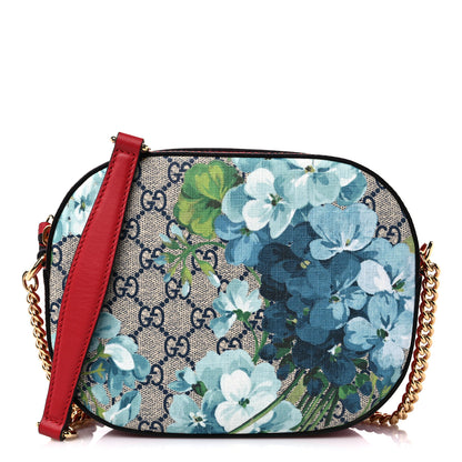 Gucci GG Supreme Monogram Blooms Mini Chain Shoulder Bag Beige Blue Navy Hibiscus Red 1 of 10