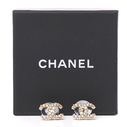 Chanel Pearl Crystal CC Charms Stud Earrings Light Gold Pink 5 of 5