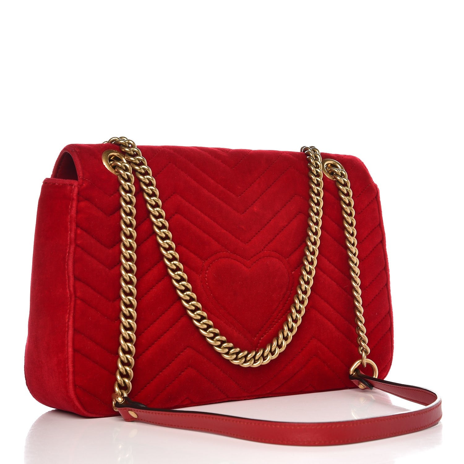 Gucci Velvet Matelasse Medium GG Marmont Shoulder Bag Hibiscus Red 3 of 7