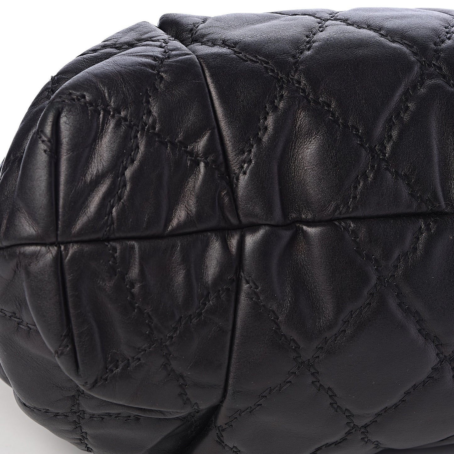 Calfskin Double Stitch Large Hamptons Shopping Tote Black