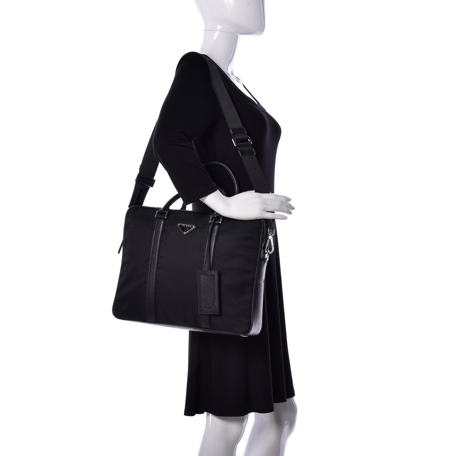 Prada Tessuto Nylon Saffiano Metal Triangle Logo Work Bag Black 2 of 11