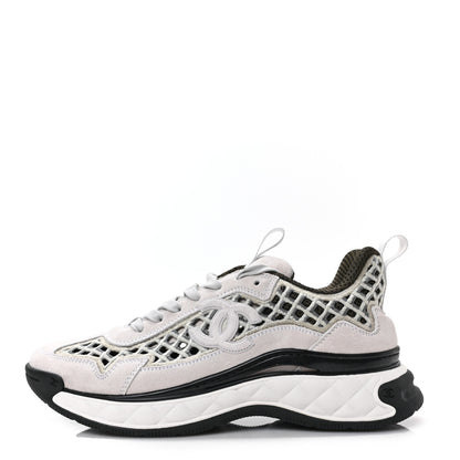 Chanel Suede Calfskin Embroidered CC Sneakers 40 Ecru Light Gray 1 of 8