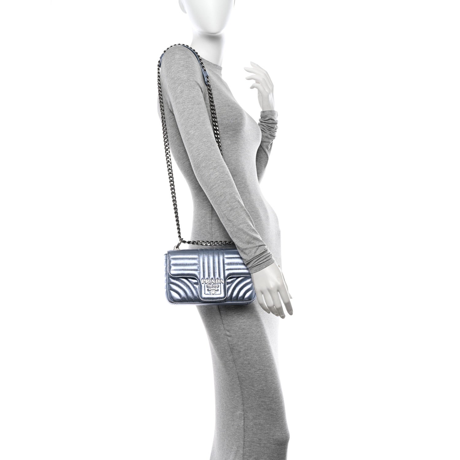 Prada Metallic Nappa Impunture Diagramme Small Chain Flap Shoulder Bag Pervinca Mordor 2 of 11