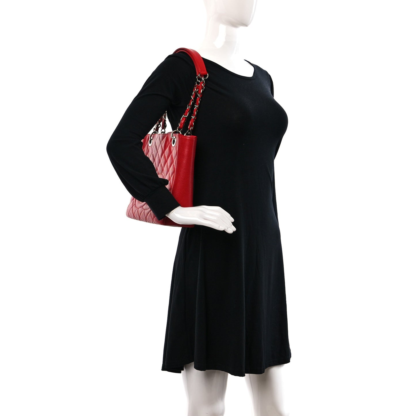 Caviar Quilted Petit Shopping Tote PST Red