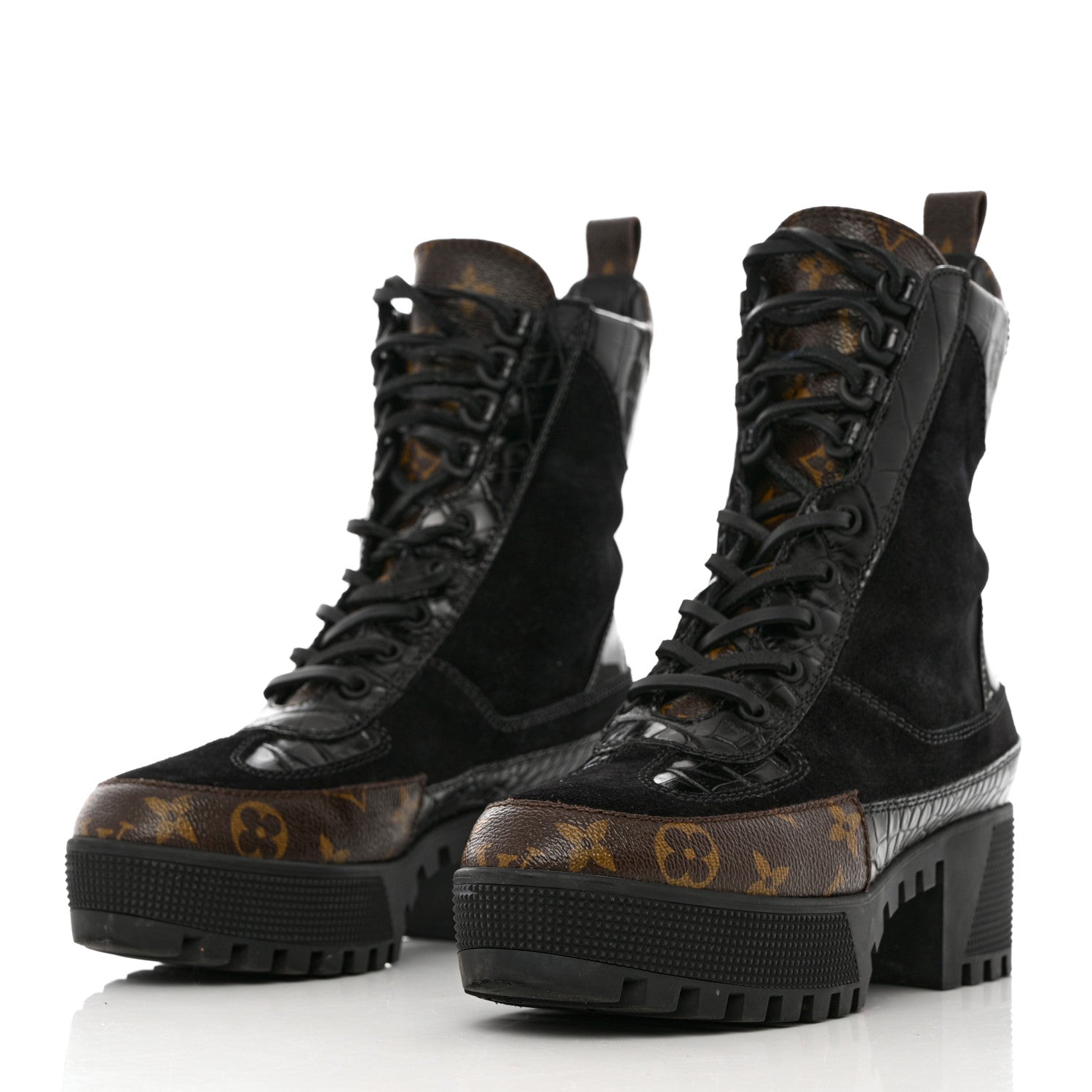 Louis Vuitton Suede Calfskin Monogram Laureate Platform Desert Boots 38 Black 3 of 11