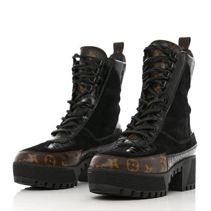 Louis Vuitton Suede Calfskin Monogram Laureate Platform Desert Boots 38 Black 3 of 11