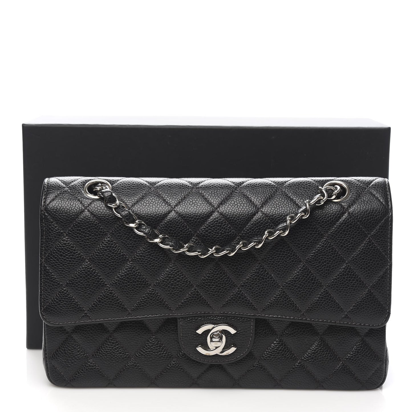 Caviar Quilted Medium Double Flap Black