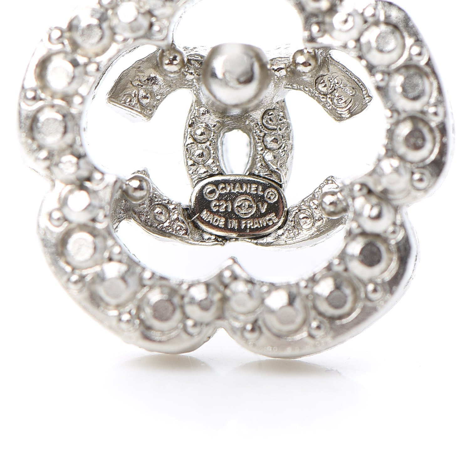 Chanel Crystal Coco Flapper Camellia CC Stud Earrings Silver 4 of 5