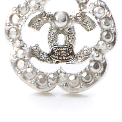 Chanel Crystal Coco Flapper Camellia CC Stud Earrings Silver 4 of 5