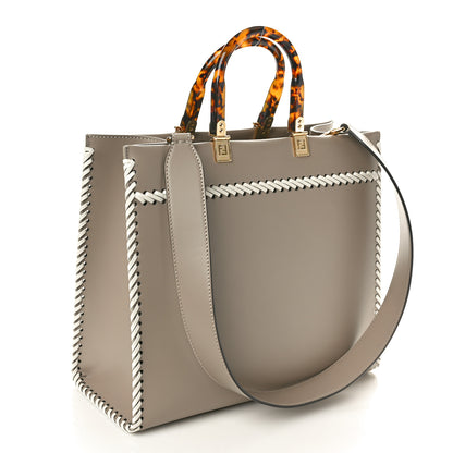 Fendi Vitello King Ceylon Plexiglass Woven Logo Debossed Medium Fendi Sunshine Shopper Tote Tortora White Ice 3 of 9