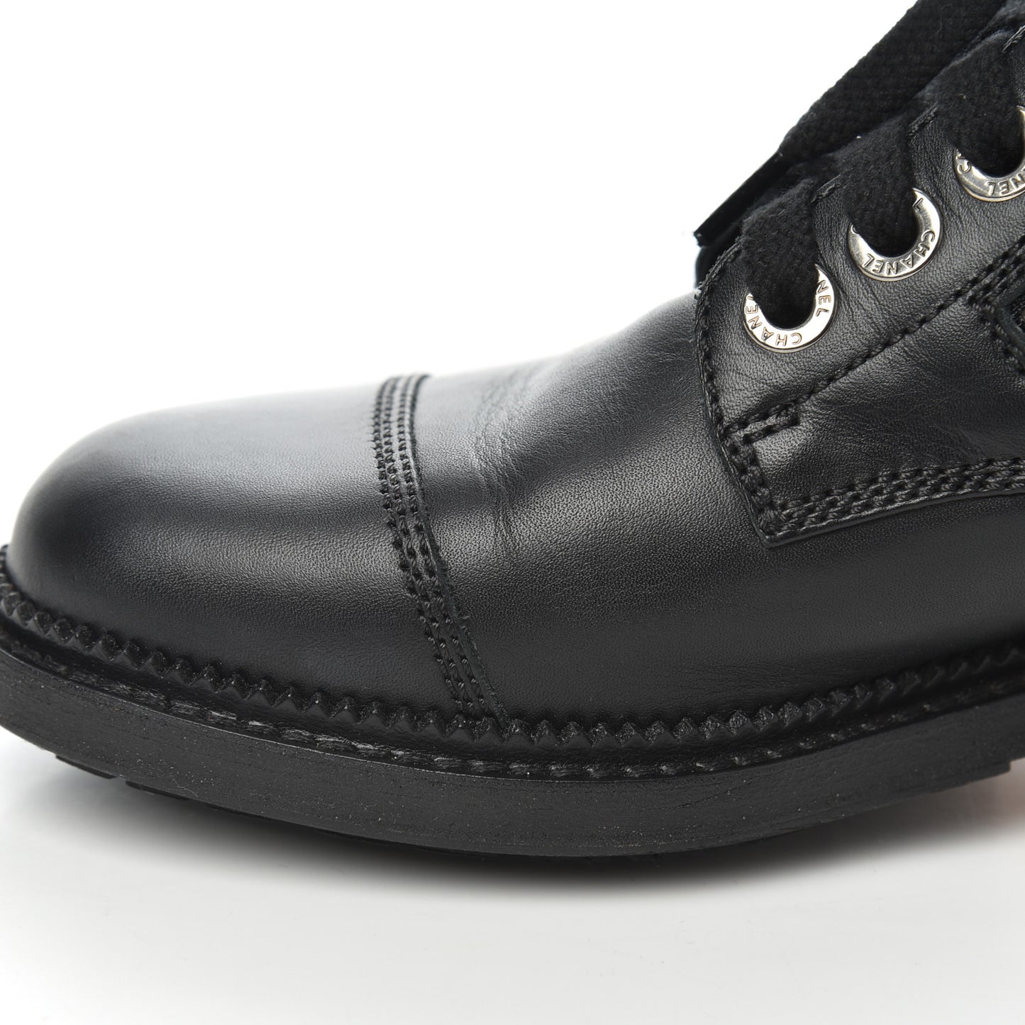 Calfskin Quilted Lace Up Combat Boots 37 Black