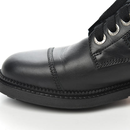 Chanel Calfskin Quilted Lace Up Combat Boots 37 Black 9 of 19