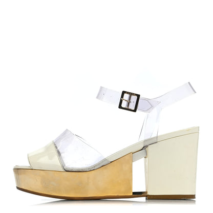 Chanel Patent PVC Wedge Sandals 37 Transparent White 1 of 4
