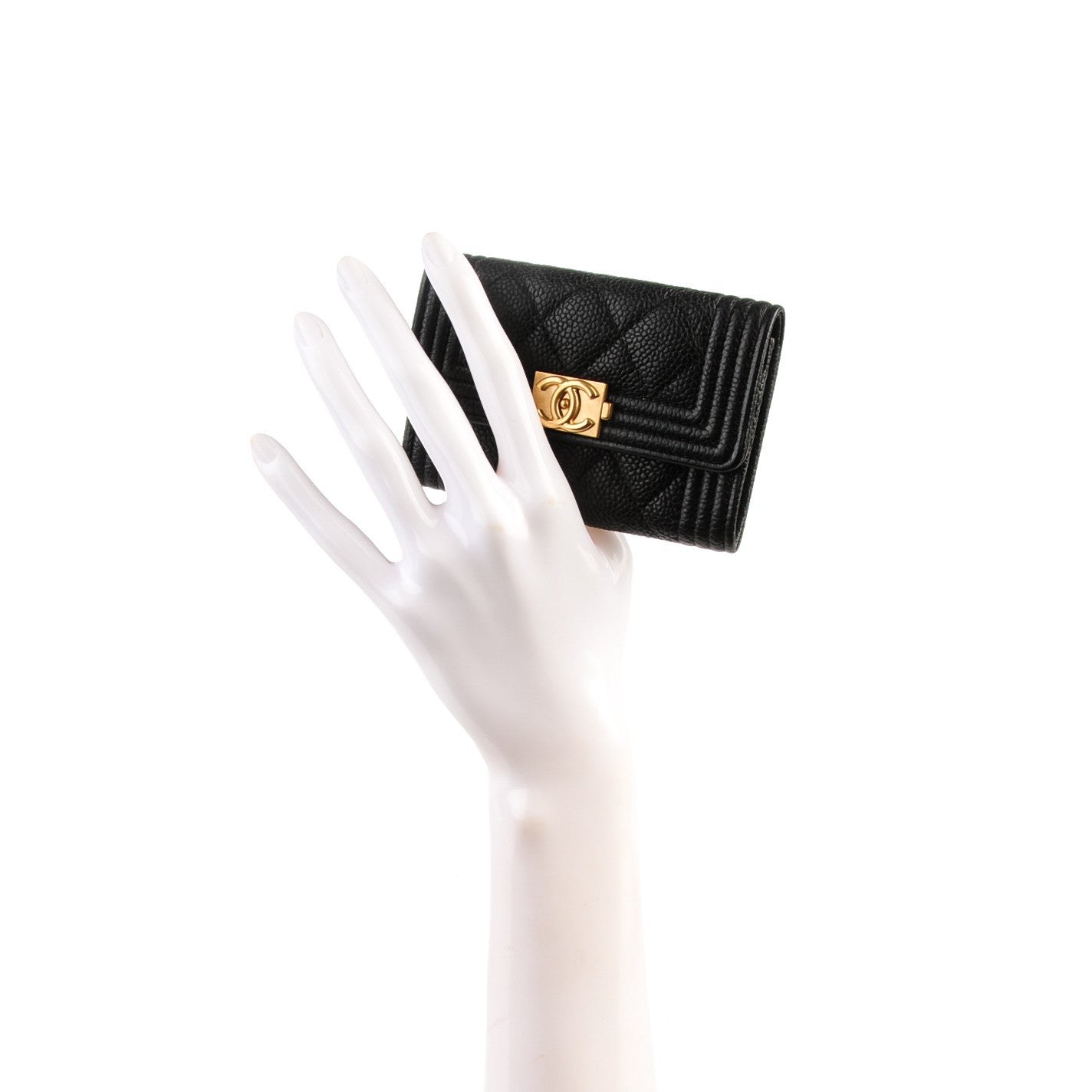 Caviar Quilted Boy Flap Card Holder Black