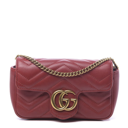 Gucci Calfskin Matelasse Super Mini GG Marmont Shoulder Bag Hibiscus Red 1 of 10