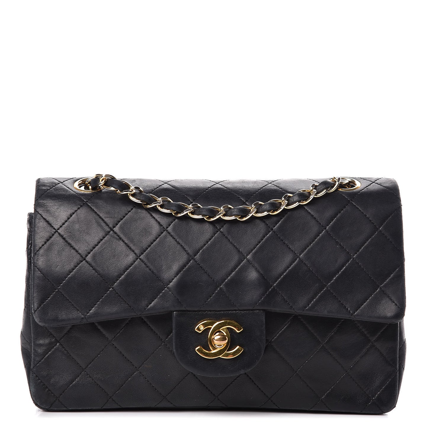 Lambskin Quilted Small Double Flap Black