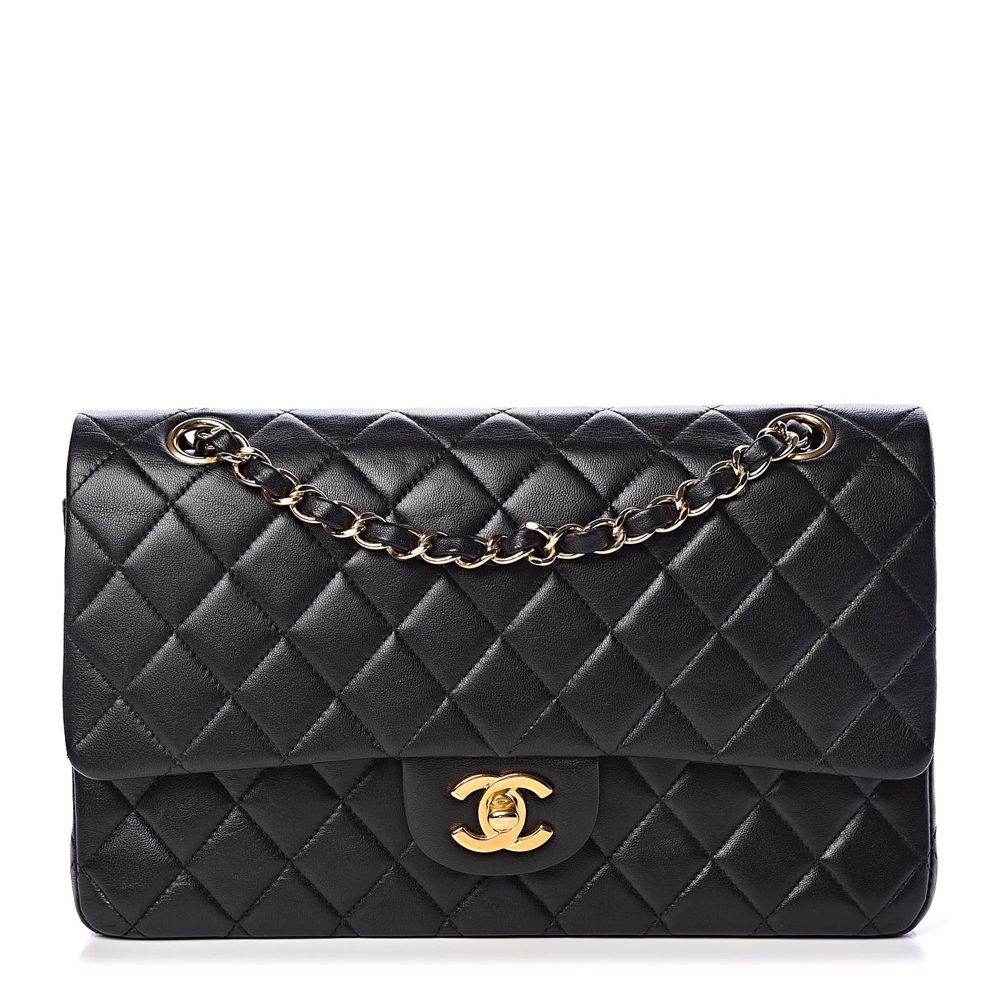Lambskin Quilted Medium Double Flap Black