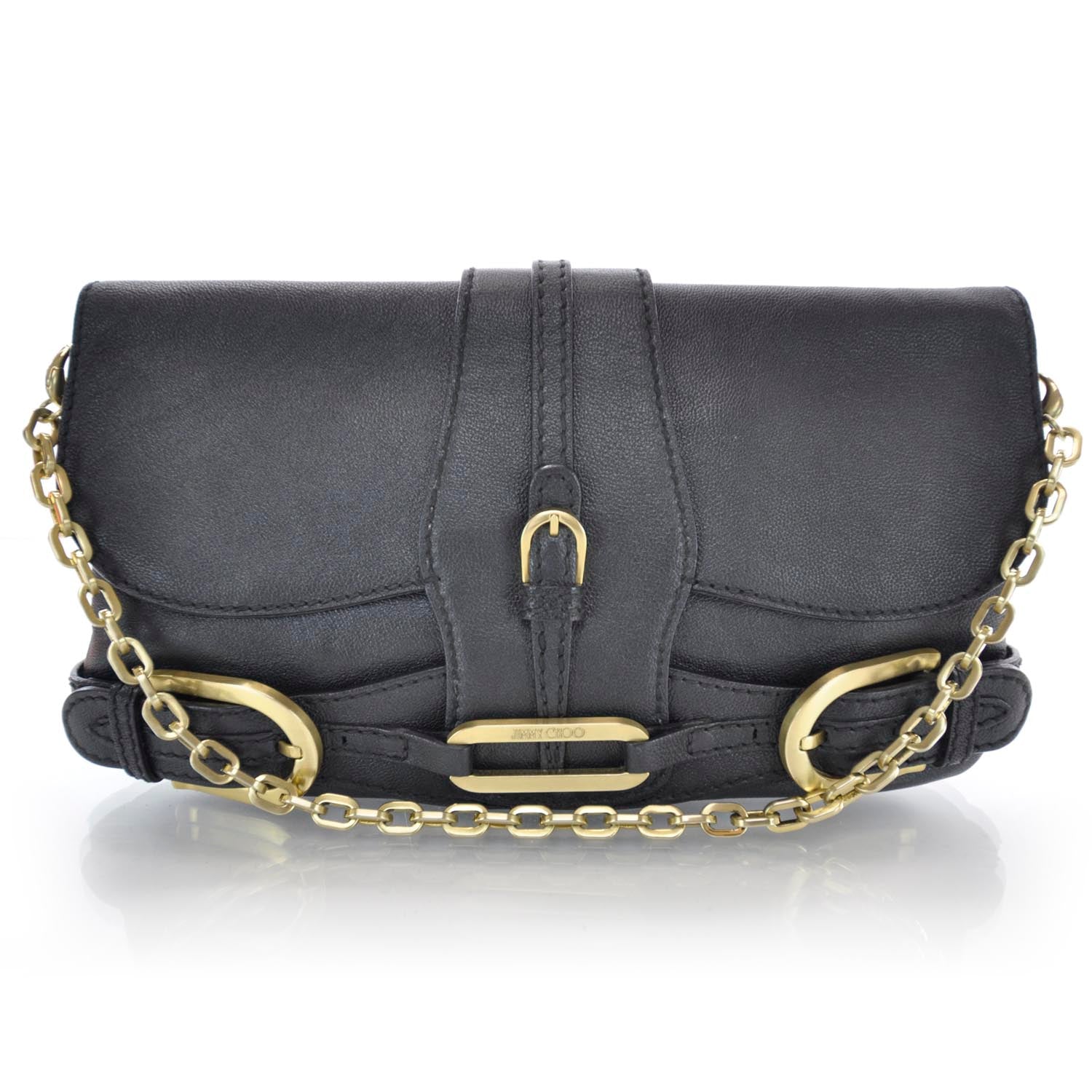 Jimmy Choo Leather Troy Clutch Black 1 of 6