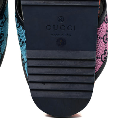 Gucci Monogram Multicolor Mens Criss Cross Slide Sandals 7 Light Blue Blue Pink Tabasco 9 of 12