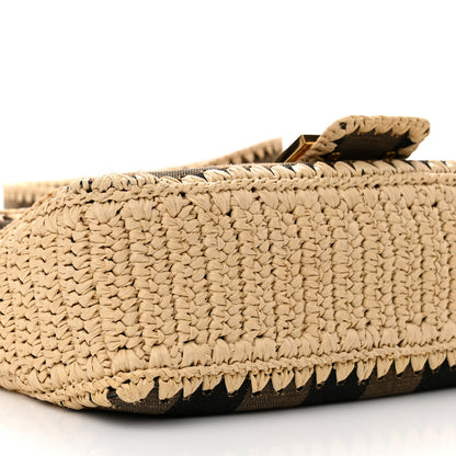 Fendi Fabric Jacquard Raffia Straw Pequin Gingham Woven Baguette Beige Black Natural 8 of 10