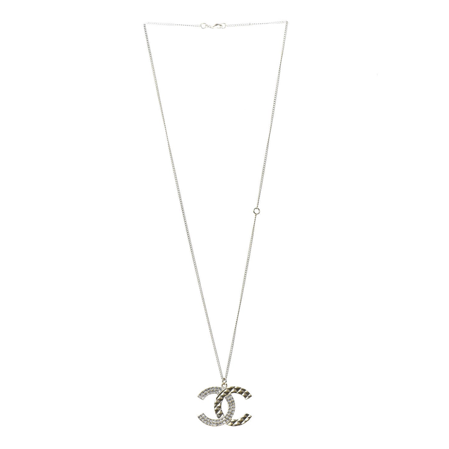 Baguette Crystal Quilted CC Pendant Necklace Gold
